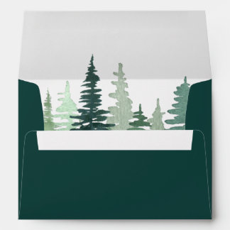 Rustic Watercolor Hunter Green Pine Wedding  Envelope