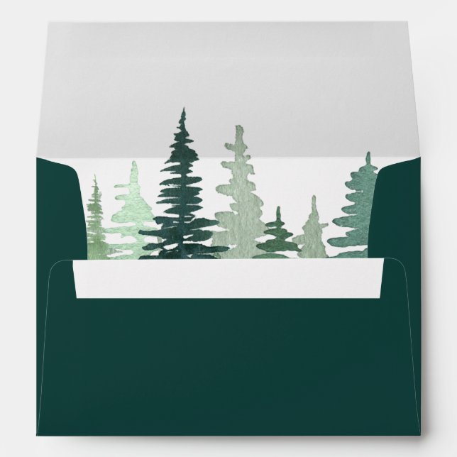 Rustic Watercolor Hunter Green Pine Wedding  Envelope (Back (Bottom))