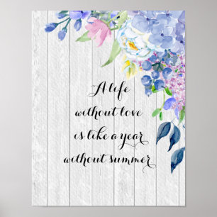 Rustic Watercolor Hydrangeas with Summer Quote Poster