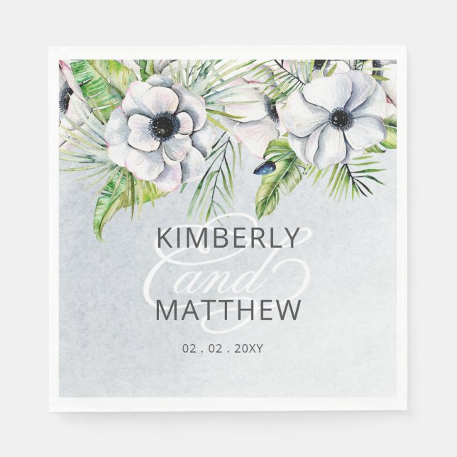 Rustic Watercolor Ice Blue Floral White Wedding Napkin (Front)