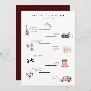 Rustic Watercolor Illustrated Wedding Day Timeline Programme