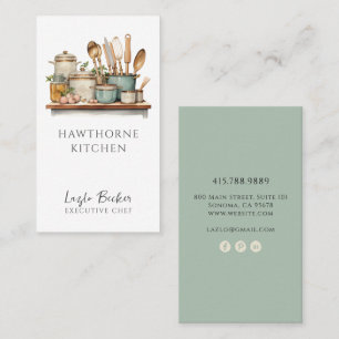 Rustic Watercolor Kitchenware Catering Business Card