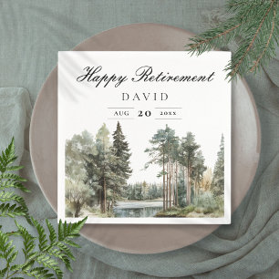 Rustic Watercolor Lake Forest Retirement Party Napkin