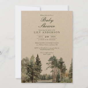 Rustic Watercolor Lake Forest Woodland Baby Shower Invitation