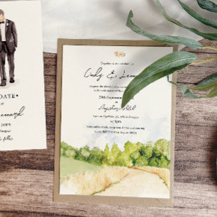 Rustic Watercolor Landscape Wedding Invitation