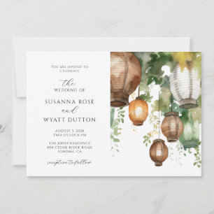 Rustic Watercolor Lanterns Wedding Invitation