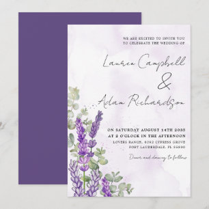 Rustic Watercolor Lavender & Eucalyputus Wedding Invitation