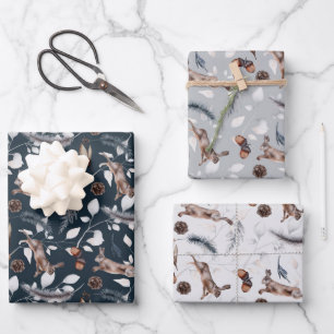 Rustic Watercolor Leaping Hare Winter Wrapping Paper Sheet
