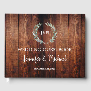 Rustic Watercolor leaves dark barn wood Wedding Guest Book