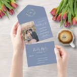 Rustic watercolor leaves monogram photo Wedding All In One Invitation<br><div class="desc">Elegant monogrammed watercolor botanical photo wedding invitation and RSVP card in one.
For spring,  summer,  fall,  or winter wedding.
You can easily add your own photo to personalise it and add your own text.</div>