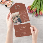 Rustic watercolor leaves monogram photo Wedding All In One Invitation<br><div class="desc">Elegant monogrammed watercolor botanical photo wedding invitation and RSVP card in one.
For spring,  summer,  fall,  or winter wedding.
You can easily add your own photo to personalise it and add your own text.</div>