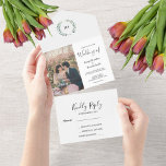 Rustic watercolor leaves monogram photo Wedding All In One Invitation<br><div class="desc">Elegant monogrammed watercolor botanical photo wedding invitation and RSVP card in one.
For spring,  summer,  fall,  or winter wedding.
You can easily add your own photo to personalise it and add your own text.</div>