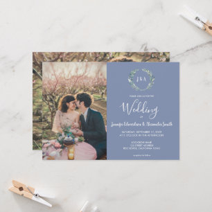 Rustic watercolor leaves monogram photo Wedding Invitation
