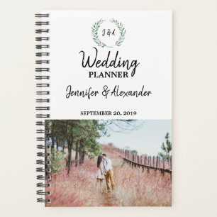 Rustic watercolor leaves monogrammed photo Wedding Planner
