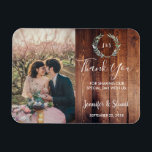 Rustic Watercolor leaves photo wedding Thank You Magnet<br><div class="desc">Rustic Watercolor leaves on dark barn wood,  monogrammed,  photo wedding Thank You magnet.
Elegant rustic cards to say thank you to your wedding guests.
Add your own photo,  names and text to make it very unique and personal.</div>