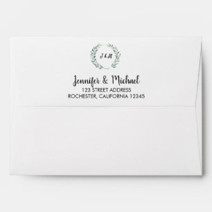 Rustic watercolor leaves return address Wedding Envelope