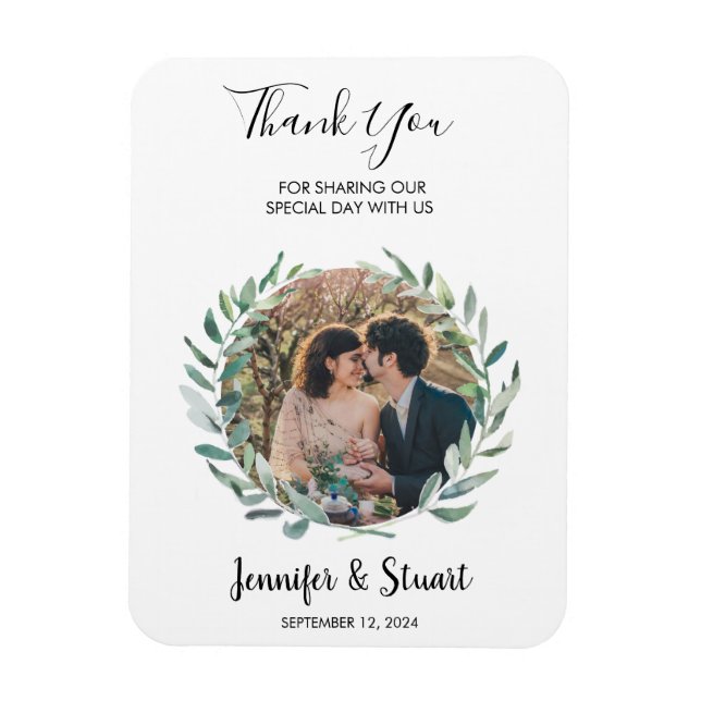 Rustic watercolor leaves Thank You photo wedding Magnet (Vertical)