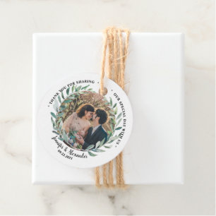 Rustic watercolor leaves wedding photo Thank you Favour Tags