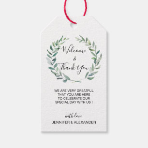 Rustic watercolor leaves wedding Welcome bag Gift Tags