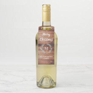 Rustic watercolor leaves wood Merry Christmas Bottle Tag