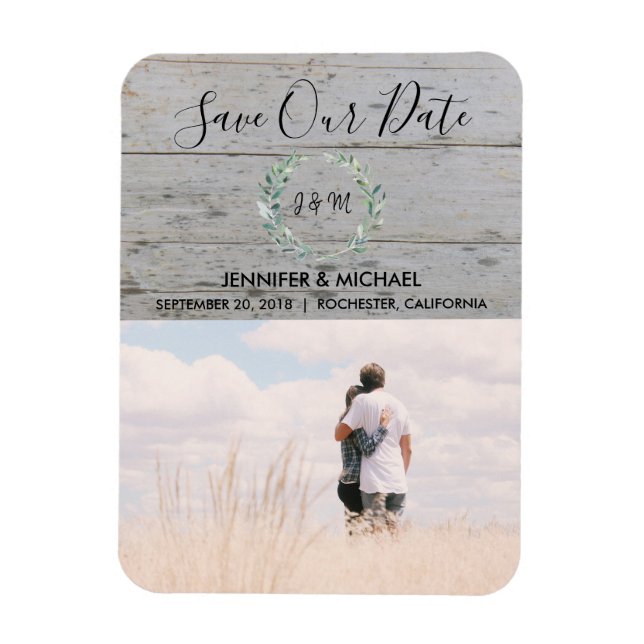 Rustic Watercolor leaves wood photo Save the Date Magnet (Vertical)
