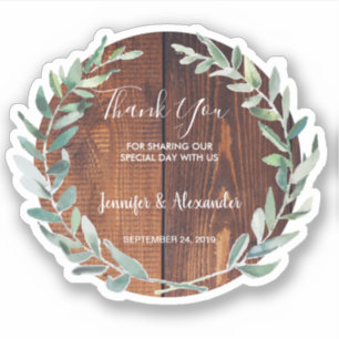 Rustic Watercolor leaves wood Thank You wedding