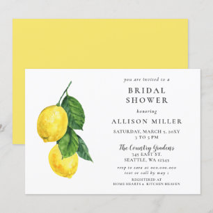 Rustic Watercolor Lemon Bridal Shower Invitation