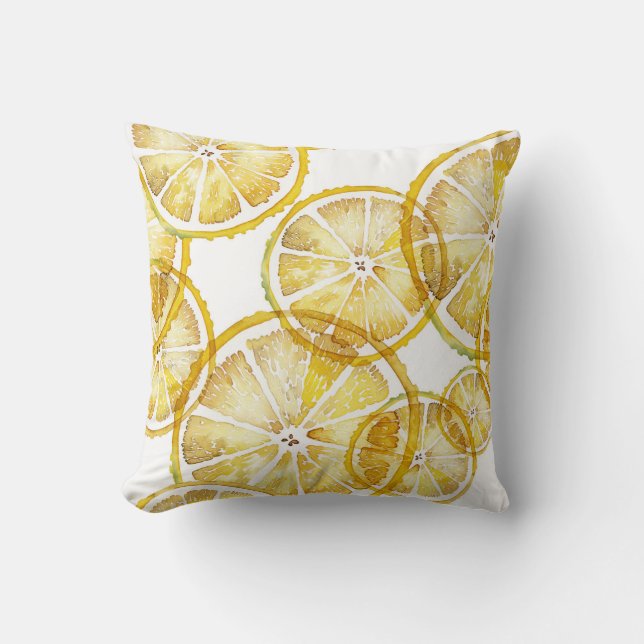 Rustic Watercolor Lemon Slices Pattern Cushion (Front)