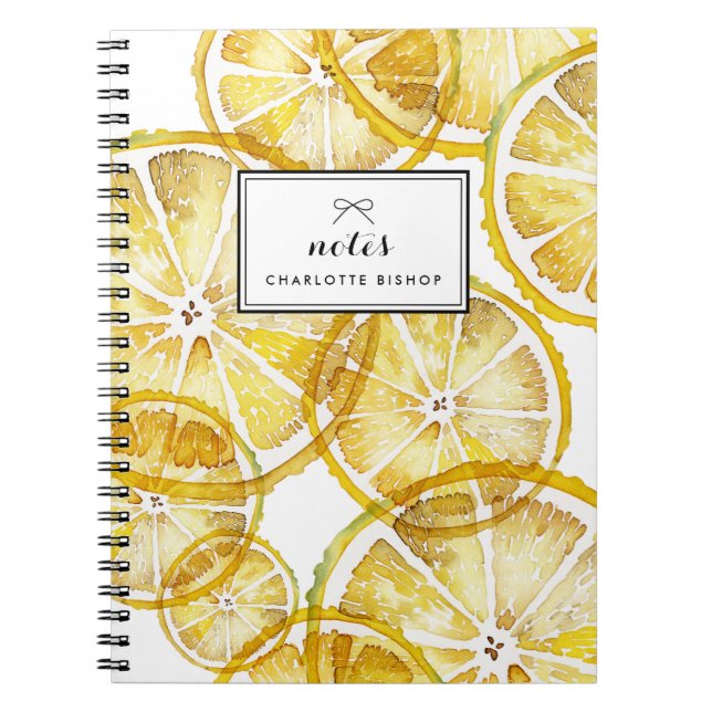 Rustic Watercolor Lemon Slices Pattern Custom Notebook (Front)
