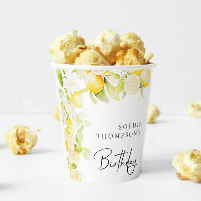 Rustic watercolor lemons birthday paper cups (Creator Uploaded)