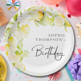 Rustic watercolor lemons birthday paper plate