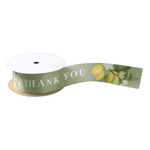 Rustic Watercolor Lemons Thank You Wedding Favour Satin Ribbon