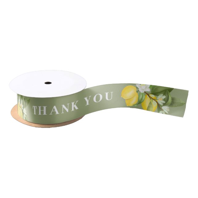 Rustic Watercolor Lemons Thank You Wedding Favour Satin Ribbon (Spool)