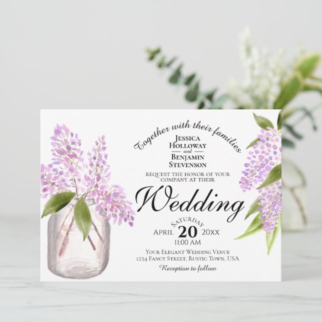 Rustic Watercolor Lilacs Beautiful Spring Wedding Invitation (Standing Front)