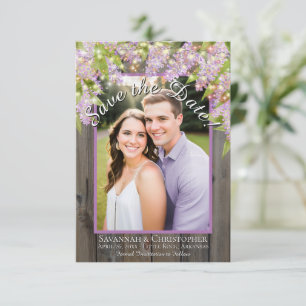 Rustic Watercolor Lilacs on Wood Photo Wedding Save The Date