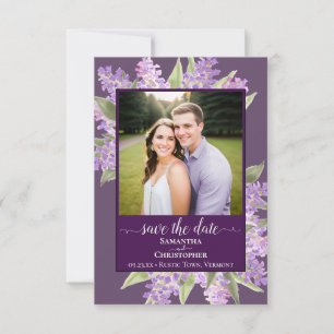 Rustic Watercolor Lilacs & Photo Purple Wedding Save The Date