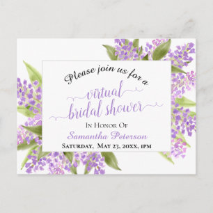 Rustic Watercolor Lilacs Virtual Bridal Shower Invitation Postcard
