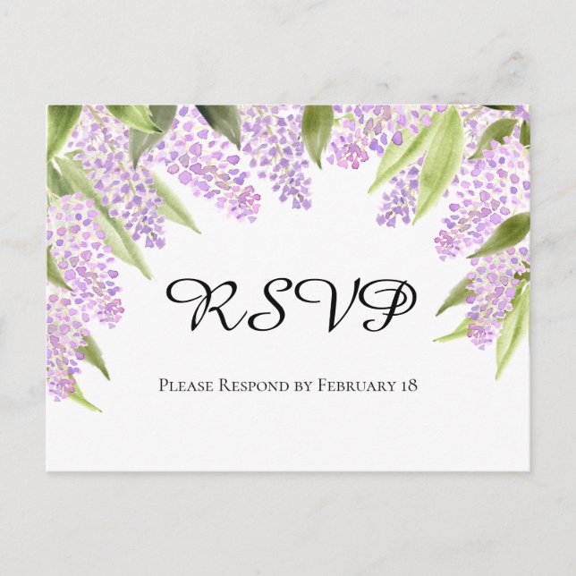 Rustic Watercolor Lilacs Wedding RSVP Postcard (Front)