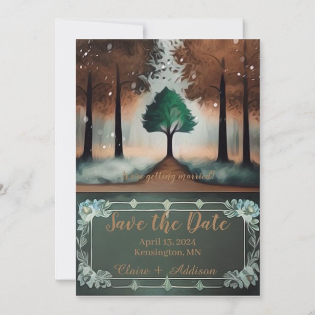 Rustic Watercolor Lone Tree Save The Date (Front)