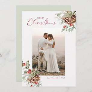 Rustic Watercolor Merry Christmas Photo Card