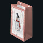 Rustic Watercolor Merry Christmas Snowman Family Small Gift Bag<br><div class="desc">Stand out this holiday season with our adorable snowman-themed holiday cards. Featuring a cute snowman in a red scarf, black top hat, orange carrot nose, twig arms, and coal buttons, eyes, and mouth, this whimsical design will capture attention. The words "Merry Christmas, The Anderson Family, and date" are elegantly displayed...</div>