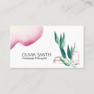 Rustic Watercolor Modern Greenery Floral Massage Business Card