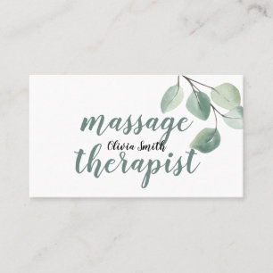 Rustic Watercolor Modern Greenery Floral Massage Business Card