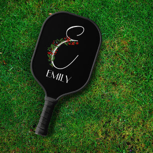 Rustic watercolor monogram E mum Pickleball Paddle