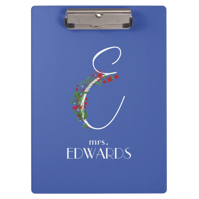 Rustic watercolor monogram E teacher Clipboard (Front)