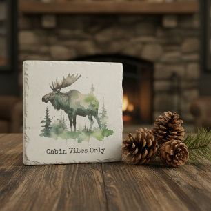 Rustic Watercolor Moose Art Forest Lodge Decor Stone Coaster