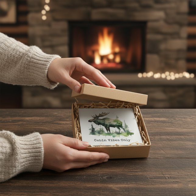 Rustic Watercolor Moose Cabin Forest Glass Coaster (Creator Uploaded)