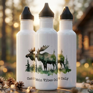 Rustic Watercolor Moose Forest Hiking 710 Ml Water Bottle