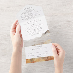 Rustic Watercolor Mountain  All In One Invitation