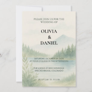 Rustic Watercolor Mountain Forest Pine Wedding Invitation